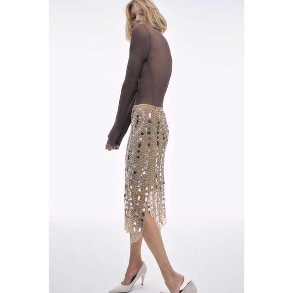 ZARA SEQUIN MIDI SKIRT - Picture 2 of 6